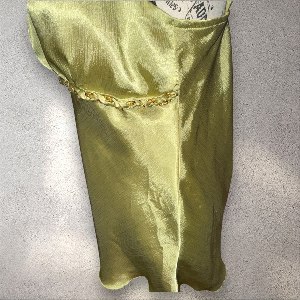 Y2K Babydoll BCX Metallic Satin Chain Detail Camisole Olive Green L Milkmaid - Picture 4 of 13